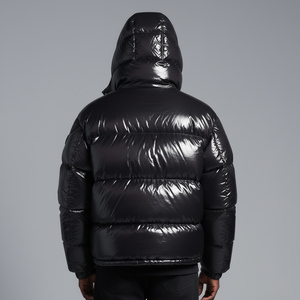 Veste en toile oversize tendance à capuche imperméable épaisse noire brillante pour homme, automne et hiver - Product Image 2