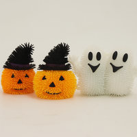 Pafu mainan Squishy menyala Halloween, mainan labu menyala putih lembut Squishy menyala berkedip hantu