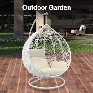 Chaise suspendue d'extérieur en rotin avec auvent, durable, résistante aux intempéries, pour jardin - Product Image 3