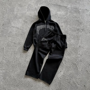 ชุดวอร์มวินเทจปักลายสำหรับผู้ชายชุดวอร์มแนวสตรีทผ้ามีฮู้ดและเสื้อฮู้ดชุดวอร์มซักกรดซีดแสงแดด - Product Image 1