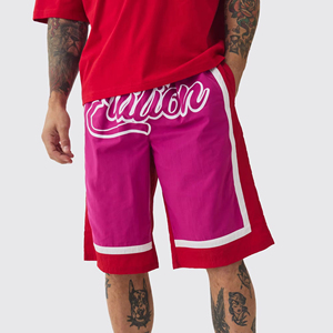 Pantalones cortos de malla de baloncesto bordados para hombre con estampado clásico en blanco brillante y personalizables con bolsillos, transpirables baratos a bajo precio - Product Image 1