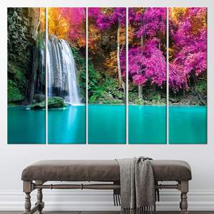 งานศิลปะบนผ้าใบพิมพ์ลาย: ภาพวิวธรรมชาติต้นไม้สีม่วง ดีไซน์กราฟิก ชุดผ้าใบ 5 ชิ้น - Product Image 1