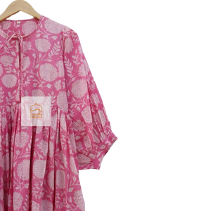 Main bloc imprimé fleuri rose cheville longueur robe 100% pur coton décontracté été femmes longue robe mi-longue florale - Product Image 2