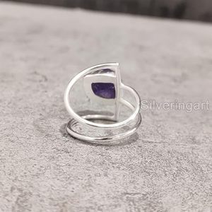 Bague pour femme en argent sterling 925, pierre précieuse améthyste naturelle, pierre de naissance de février, double bande, bijoux faits à la main pour Noël - Product Image 6
