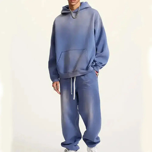 Chándal personalizado de 500GSM, Jersey pesado de retazos, sudaderas con capucha de gran tamaño para hombre, chándal desgastado con logotipo bordado lavado con ácido - Product Image 1