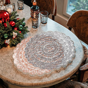 แผ่นรองจานกันน้ำแผ่นรองจานลายใบไม้ทำจากพีวีซีทรงกลมดีไซน์ลายคริสต์มาสแผ่นรองจาน - Product Image 1