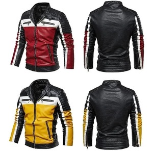 Veste en cuir PU jaune pour homme Vestes de motard en patchwork Manteau décontracté à fermeture éclair Veste de moto pour homme Slim Fit Manteau d'extérieur doublé de fourrure - Product Image 4