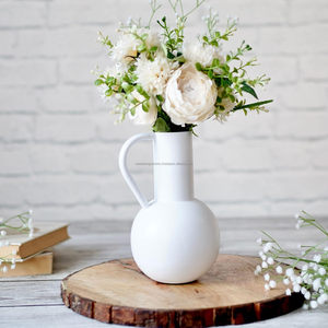 แจกันโลหะสีขาวพร้อมด้ามจับแจกันดอกไม้วินเทจสำหรับตกแต่งบ้านห้องนอนห้องนั่งเล่นสำนักงานงานแต่งงาน - Product Image 5