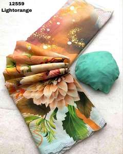 Increíble vestido atractivo de tendencia elegante última blusa Sari de estampado Digital Floral de gasa suave con exportador indio de trabajo Siroski - Product Image 4