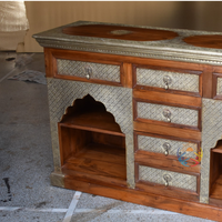 Meuble console élégant en bois fabriqué à la main Buffet de rangement en laiton gaufré
