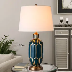 Lampe de table en céramique contemporaine MabelBeauty, 220V AC, culot E26, abat-jour en métal, pour chambres à coucher, décoration intérieure, design électrique simple - Product Image 4