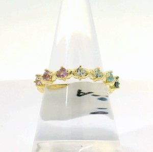 S925 14K <b>Gold</b> Plated Eternity Design Natural Amethyst Aquamarine Sky Blue Topaz Swiss Blue Topaz London <b>Ring</b> Customizable - Product Image 1