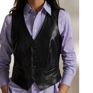 Chaleco Casual de Cuero Genuino y Lona para Mujer, Ajustado, Estilo Urbano, Tejido Transpirable - Product Image 3