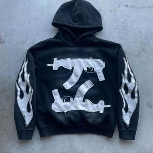 Precio barato OEM 100% algodón Vintage apenado gráfico Sudadera con capucha para hombre Oversized Baggy 380 Gram Flare mangas invierno Sudadera con capucha - Product Image 2