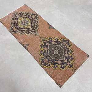 Turkish Rug, Small 1.7x4.4 ft Vintage Rug, <b>Brown</b> Bordered <b>Wool</b> Rug - Product Image 3