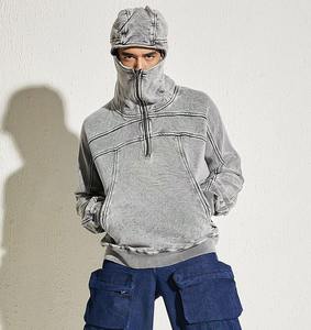 Sweat à capuche surdimensionné à demi-zip personnalisé pour homme - Sweat à capuche personnalisé avec impression gonflée délavée à l'acide avec masque de ski - Product Image 5
