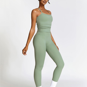 Conjunto de yoga personalizado completo transpirable bajo MOQ para mujer conjunto de mallas y Top hecho a medida de buena calidad para venta en línea - Product Image 6