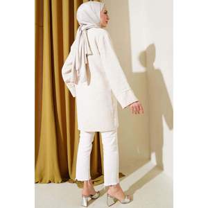 Knitted Piping Tied <b>Linen</b> Kimono Beige - Product Image 3