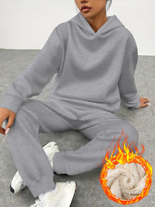 Custom logo <b>Winter</b> Streetwear High Quality Women's Pullover <b>Hoodies</b> and Pant Set Oversized Blank Vintage Tracksuit for Women - Product Image 6