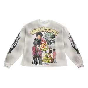 T-Shirt Homme 100% Coton Coupe Ample Double Couche Manches Longues Col Montant T-shirt Haute Qualité Street Wear Polyester Solide/Coton - Product Image 6