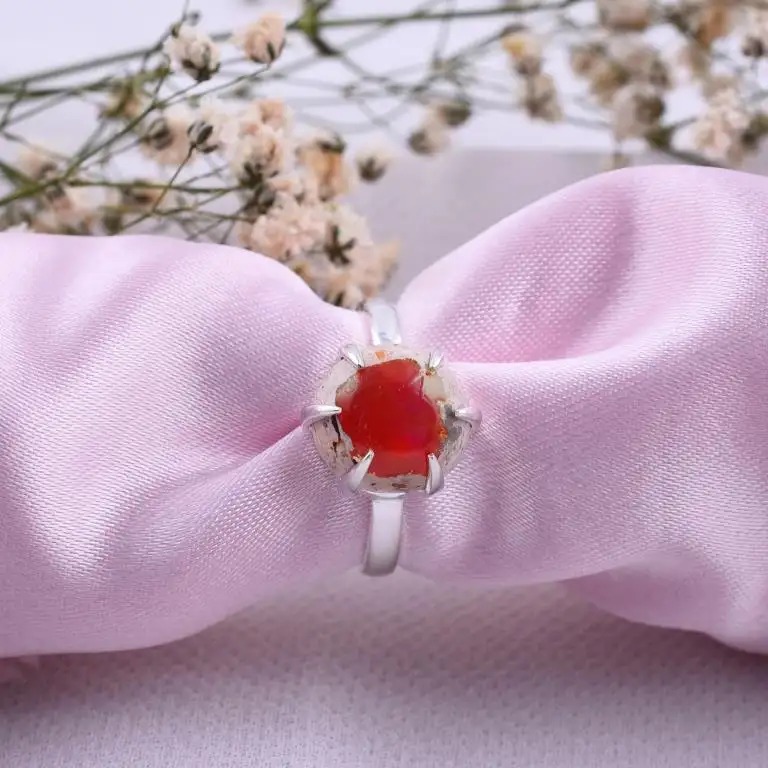 Hoge Kwaliteit Mexicaans Vuur Opaal Mooie Look 925 Zilveren Ring Handgemaakt Ontwerp Sieraden Natuurlijke Brand Opaal Ring Groothandel Sieraden