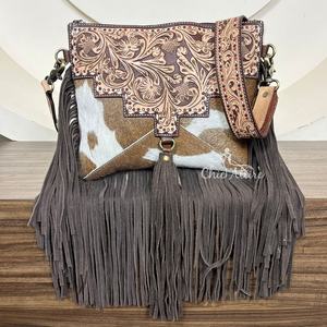 Bolso bandolera con flecos de cuero mecanizado a mano de gran capacidad de diseñador de nueva tendencia, bolso de hombro con cremallera de piel de vaca, monederos para mujer - Product Image 1