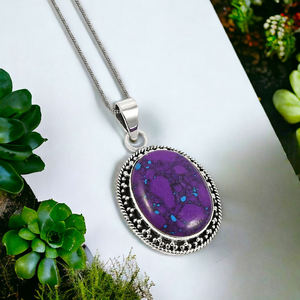 Amazing <b>Purple</b> Copper Turquoise Gemstone Handmade Oval Shape Pendant 925 Sterling Silver Custom Jewelry Wholesale Factory Price - Product Image 2