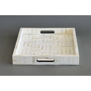 Bandeja con incrustaciones de hueso de marfil Natural, bandeja cuadrada decorativa hecha a mano con asas para mesa de centro, tocador y bandeja de decoración del hogar - Product Image 4