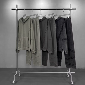 Alta calidad Heavy French Terry Fabric 450gsm Hombres de gran tamaño Sudadera con capucha personalizada Lavado con ácido Nuevo diseño Zip up Hoodie & Sweatpants Set - Product Image 6