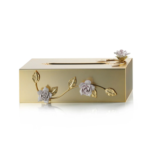 Porte-mouchoirs en métal de style vintage avec une couleur vert clair, un imprimé rose, un script et des accents de libellule, aux prix de gros. - Product Image 4