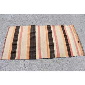 2.5x5 ft Small Vintage <b>Wool</b> Patchwork Rug <b>Brown</b> Bordered Turkish Rug with Latex Backing Eco-Friendly - Product Image 3