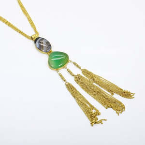 Collier ras du cou fin agate noire du Botswana en laiton plaqué or - Product Image 4