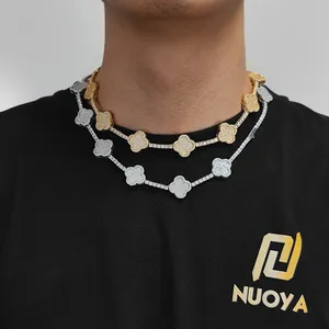 Cadena de tenis Hip Hop Lucky Flower de plata de ley chapada en oro, joyería para regalo de aniversario, collar unisex, venta al por mayor. - Product Image 3