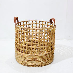 Juego de Cestas de Almacenamiento de Jacinto de Agua Tejido Artex Dong Thap con Asas de Cuero PU (2 piezas) - Product Image 6