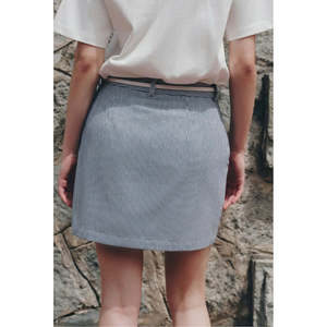 Minifalda lista para enviar _ Falda a rayas de París Estilo elegante Faldas azules claras para mujer Soft Demin Blue Stripe - Product Image 2