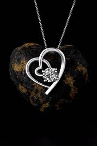 925 Sterling Silver 9K Gold Vermeil Double Heart Pendant Cubic Zirconia Dainty Love Christian Customized Color <b>Necklace</b> Romantic - Product Image 2