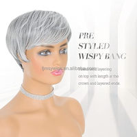 Perruque Courte Synthétique Coupe Pixie avec Frange sans Colle, Perruque Ondulée Dégradée pour Femmes