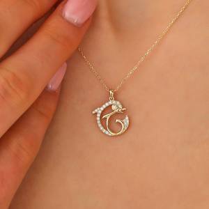 Collier en or massif 14K en forme de dauphin avec diamants naturels Mini dauphin pendentif en diamant Charm cadeau pour son cadeau d'anniversaire - Product Image 3