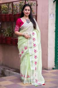 Dernière tenue de créateur Meilleur pur lin Sare avec argent Zari Pattu Border Work Femme Mode Exportateur et Fournisseur de l'Inde - Product Image 5