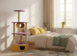 "High-quality premium scratching <b>post</b> with a rattle toy by Amistar for cats and kittens of all sizes and ages." - Product Image 2
