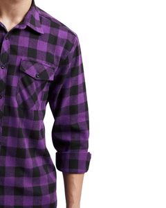 Custom <b>Men</b> Purple Black Plaid Flannel <b>Shirt</b> Long Sleeve Button Up Casual Winter Warm Check <b>Shirt</b> <b>With</b> Chest <b>Pocket</b> OEM Wholesale - Product Image 3