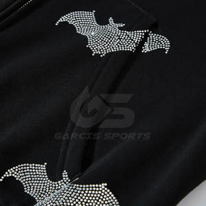 Sudadera con capucha de diamantes de imitación para hombre, tela mezclada de algodón con adorno de diamante brillante para estilo callejero Hip Hop - Product Image 5