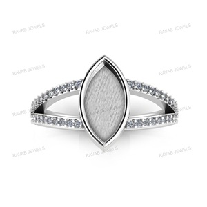 Solide 925 Sterling Silver 6x12mm Marquise Forme Blanc Lunette CZ Cocktail Anneau Cendres Résine Souvenir Lait Maternel DIY Bijoux Or - Product Image 1