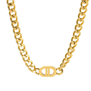 Collana Unisex Placcata Oro Stile Cubano con Ciondolo a D, Gioiello in Lega Stile Hip Hop per Uso Quotidiano - Product Image 1
