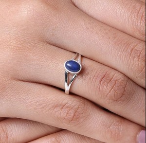 New Arrival Women's Eternity Vermeil <b>Ring</b> Solid 925 Sterling Silver Bezel Setting Natural Afghani <b>Lapis</b> <b>Lazuli</b> Gemstone Parties - Product Image 4