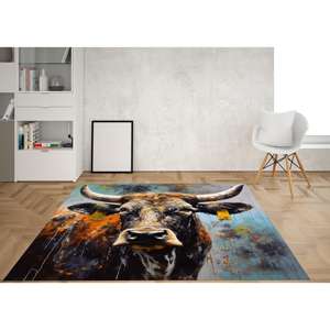 Tapis imprimé charmant : Tapis motif vache, Décoration de ferme, Tapis antidérapant, Tapis à poils doux - Product Image 2