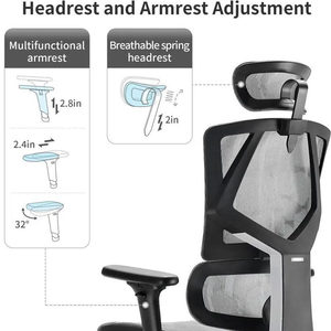 Chaise ergonomique haut de gamme en chrome avec dossier haut, assise en mousse et tissu réglable en hauteur, appui-tête réglable, design pliable - Product Image 5