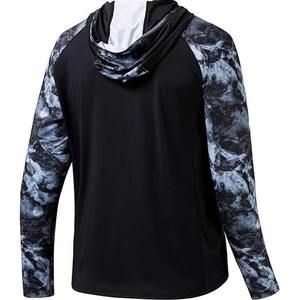 Sudadera con capucha de pesca de rendimiento para hombre al por mayor protección UV de secado rápido en blanco 100% poliéster UPF50 camisa de pesca con capucha deportes al aire libre - Product Image 3