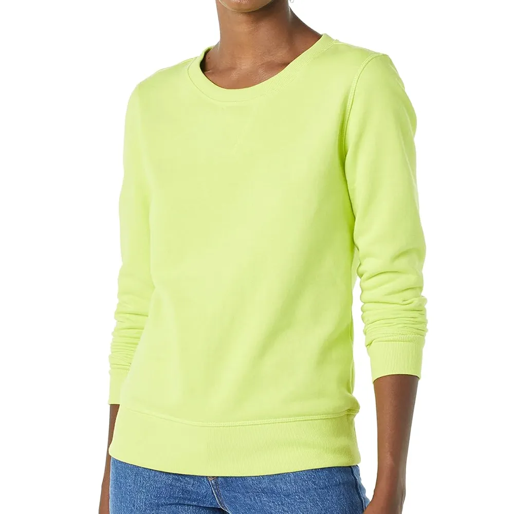 ライトグリーンカラーレディースコットンスウェットシャツホットセールファッションストリートウェア100% コットンフレンチフリースレディーススウェットシャツ