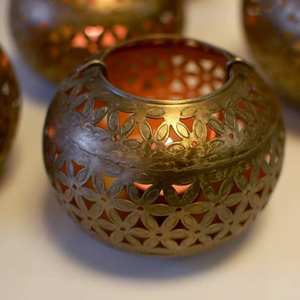 Porte-bougie en feuille d'or métallique de luxe, creux, lanterne à bougie chauffe-plat pour centre de table de mariage, décoration de table d'hôtel à domicile - Product Image 3